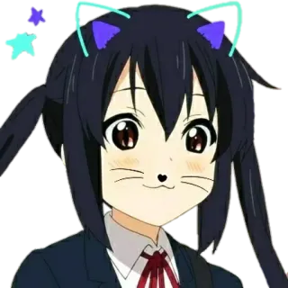 😍 Azusa Nakano K-On! Anime, Fille, Oreilles de chat, Mignon, Dessin animé, Azusa Nakano, K-On whatsapp sticker