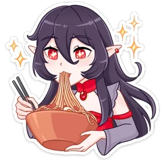 😋 anime, girl, eating, noodles, cartoon, illustration, kawaii telegram sticker