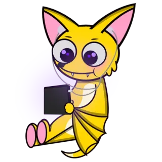 📱 летучая мышь, мультфильм, животное, желтый, наушники, планшет whatsapp sticker