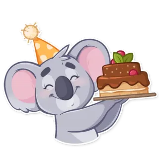 🎂 koala, anniversaire, gâteau, chapeau de fête, animal, célébration telegram sticker