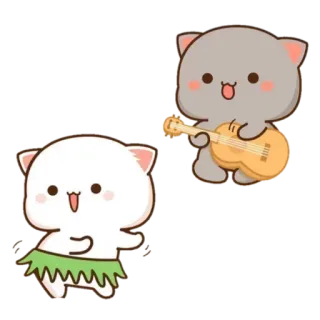 🎻 고양이, 우쿨렐레, 훌라 스커트, 귀여운, 카와이, 만화 telegram sticker