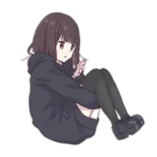 😀 Anime, Chica, Sentada, Dibujo animado, Femenina, Personaje whatsapp sticker