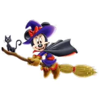 👻 Minnie Mouse Minnie, strega, Halloween, cartone animato, Disney, gatto, scopa telegram sticker