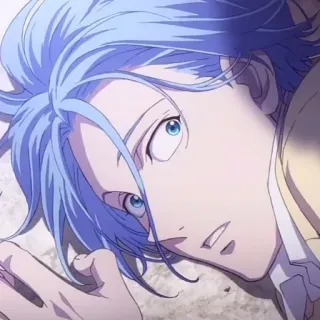 💎 anime, blue hair, male, character, laying down telegram sticker