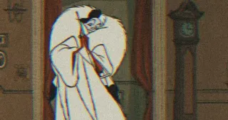 🧃 Cruella de Vil 101 Dalmatians Cruella, Disney, villain, fur coat, cartoon, animation, classic whatsapp sticker