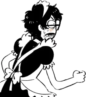 😰 Criada, Anime, Personaje, Gafas, Nervioso, Blanco y negro telegram sticker
