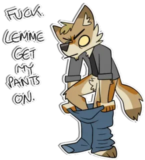 👖 FUCK, LEMME GET MY PANTS ON. furry, wolf, cartoon, swear word, funny telegram sticker