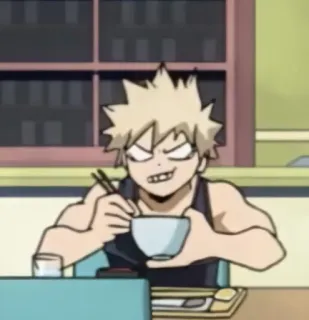 🔲 Katsuki Bakugo My Hero Academia Аниме, Моя геройская академия, Кацуки Бакуго, Персонаж, Еда whatsapp sticker