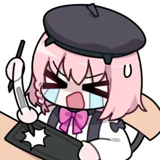 😭 アニメ, アーティスト, ピンク髪, イライラ, イラスト, ベレー帽 telegram sticker
