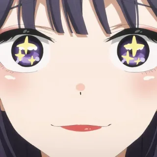 🤩 อนิเมะ, ผู้หญิง, หน้า, ตา, ดาว, สีม่วง telegram sticker