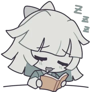 🫥 애니메이션, 졸린, 책, 독서, 귀여운 telegram sticker