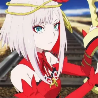 ✨ Anime, Femme, Personnage, Robe rouge, Cheveux blancs, Fantasy telegram sticker