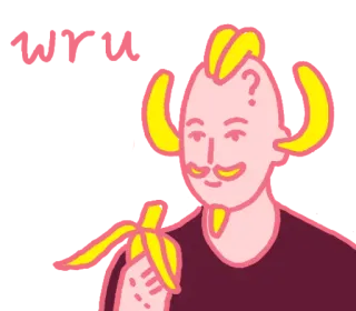 🍆 banana, homem, comida, desenho animado, ponto de interrogação, fruta whatsapp sticker