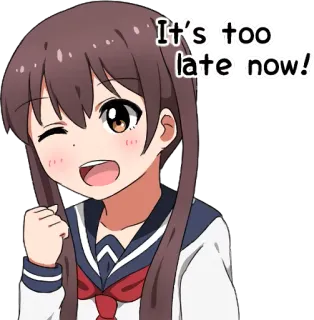 😉 It's too late now! anime, girl, expression, wink, happy telegram sticker
