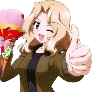 👍 Kay Girls und Panzer Anime, Eis, Daumen hoch, Mädchen, Blond, Fröhlich whatsapp sticker