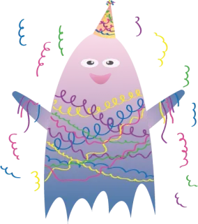 🥳 вечеринка, праздник, конфетти, монстр, веселье, причудливый, милый whatsapp sticker