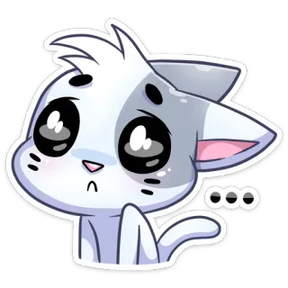 😲 kot, słodki, naklejka, anime, biały, szary, pytanie, zmieszany whatsapp sticker