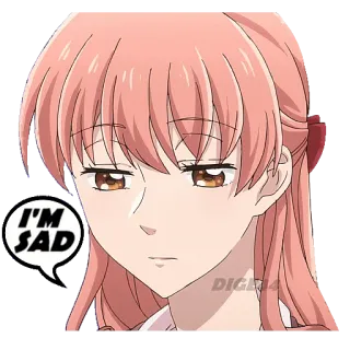 😥 I'M SAD 슬픈, 애니, 여자, 분홍머리, 표정, 감정적, 감정 telegram sticker