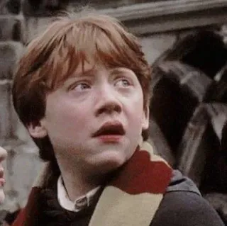 🌟 Ron Weasley Harry Potter Ron Weasley, Harry Potter, magicien, personnage, roux, effrayé, apeuré whatsapp sticker