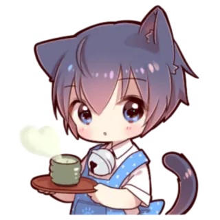 🍓 gato, chibi, anime, chá, fofo, kawaii telegram sticker