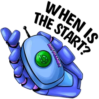 🤔 WHEN IS THE START? Roboter, Hand, Frage, Start, Technologie whatsapp sticker