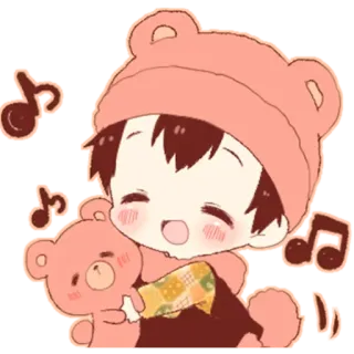 🤔 Anime, Słodkie, Chłopak, Pluszowy miś, Nuty telegram sticker