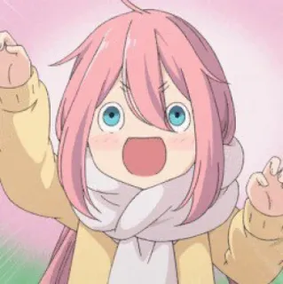 🙋‍♀️ Nadeshiko Kagamihara Laid-Back Camp Anime, Cartoon, Niedlich, Pinke Haare, Fröhlich, Mädchen telegram sticker