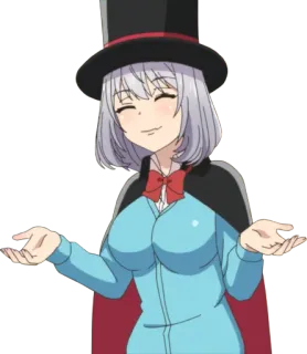 🤷‍♀️ anime, magik, cylinder, postać, kobieta, uśmiechnięta telegram sticker