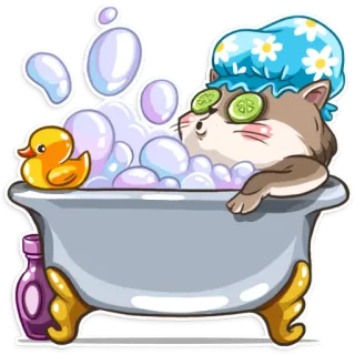 🛀 gato, baño, relajación, burbujas, pepino, pato, gorro de ducha telegram sticker
