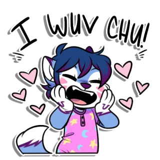 😘 I WUV CHU! cute, furry, love, hearts, cartoon, character telegram sticker