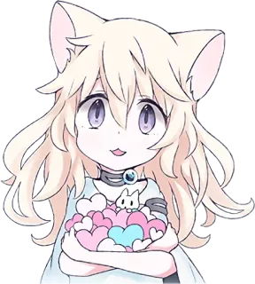 ♥️ catgirl, anime, cute, kawaii, hearts, cartoon, character telegram sticker