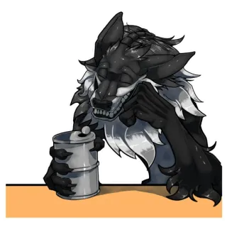 😃 furry, wolf, anthro, character, grayscale, beverage telegram sticker