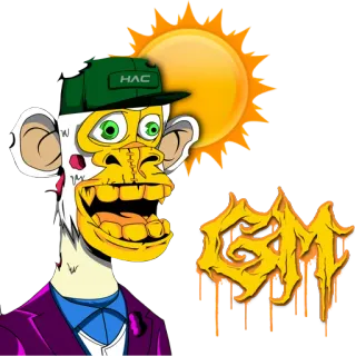 ☀️ GEM mono, simio, NFT, Bored Ape, dibujo animado, personaje whatsapp sticker