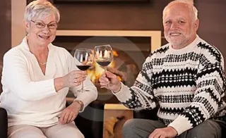 🍷 elderly, couple, wine, cheers, fireplace, portrait, family telegram sticker