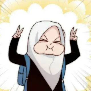 📚 Dibujo animado, Signo de paz, Feliz, Chica, Hiyab, Anime telegram sticker