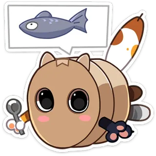 😒 cat, fish, spoon, cute, animal, cartoon telegram sticker