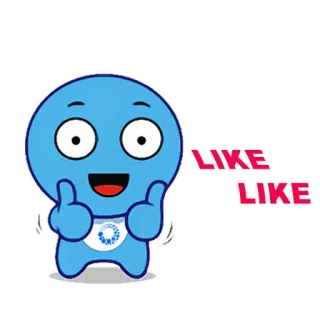 👍 LIKE LIKE Cartone animato, Pollice in su, Mi piace, Felice, Blu, Mascotte telegram sticker