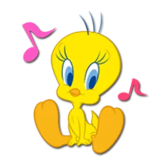 🎼 Tweety Bird Kreskówka, Tweety, Warner Bros, Ptak, Żółty, Słodki telegram sticker