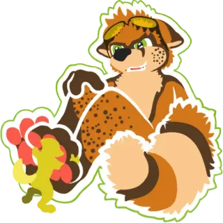 😯 anthropomorph, Fellwesen, Tier, Cartoon, Sonnenbrille, sitzend, glücklich telegram sticker