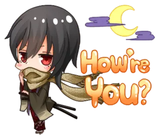 ❓ How're You? saluto, anime, luna, nuvole, come stai, carino telegram sticker