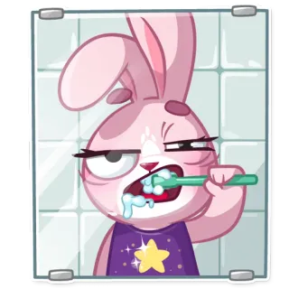 💤 conejo, conejo, cepillo de dientes, mañana, higiene, baño telegram sticker