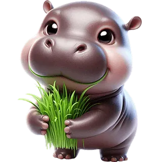 🥹 hippo, cute, animal, cartoon, grass, baby hippo telegram sticker