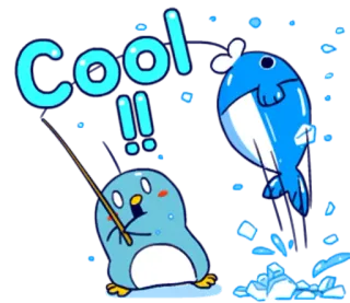 👍 Cool !! cool, penguin, whale, cute, kawaii whatsapp sticker