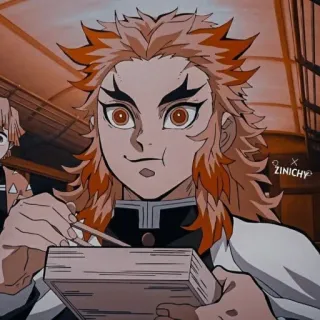 🔥 Kyojuro Rengoku Demon Slayer anime, character, rengoku, kyojuro, demonslayer, eating whatsapp sticker