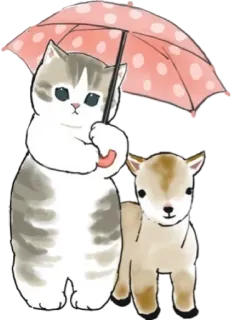 🐐 kucing, payung, lucu, hewan, kartun, kambing telegram sticker