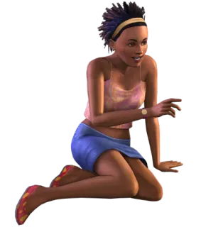 👧 sims, woman, sitting, character, skirt, tank top, 3d telegram sticker