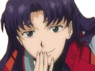 😄 Misato Katsuragi Neon Genesis Evangelion anime, smug, misato, evangelion, character, woman, purple hair, smirk telegram sticker