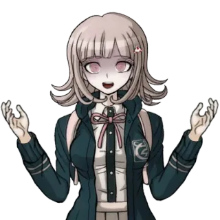 😜 Chiaki Nanami Danganronpa anime, video game, pink hair, backpack, female, cute telegram sticker