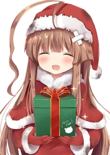 😊 Merry Xmas! рождество, аниме, девушка, шапка санты, подарок, милый, каваий telegram sticker