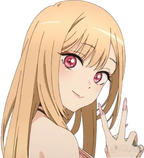 ✌ Marin Kitagawa My Dress-Up Darling Anime, Menina, Fofa, Sinal de paz, Cosplay telegram sticker